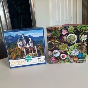 Puzzles Lot of 2: 1000 and 750 Pieces Succulents Castles